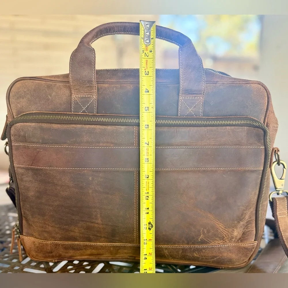 KomalC Leather Messenger Bag 18” Brown Distressed Laptop Bag Briefcase